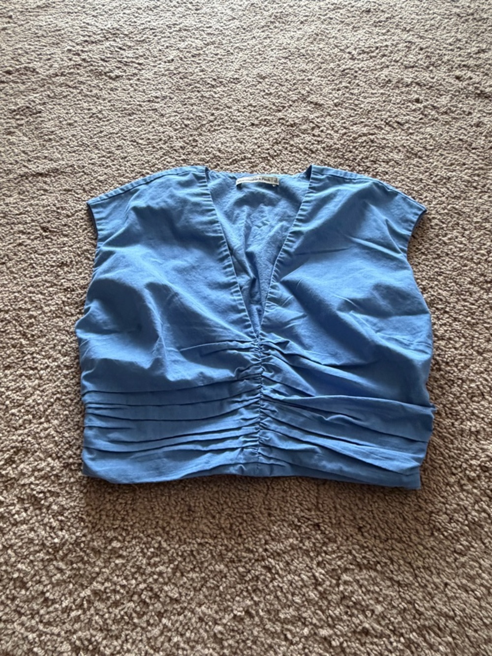 Abercrombie & Fitch Blue Ruched V-Neck Crop Top